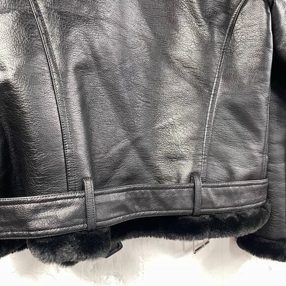 Abercrombie & Fitch Faux Fur Moto Jacket Black Vegan Leather Small - Picture 8 of 10